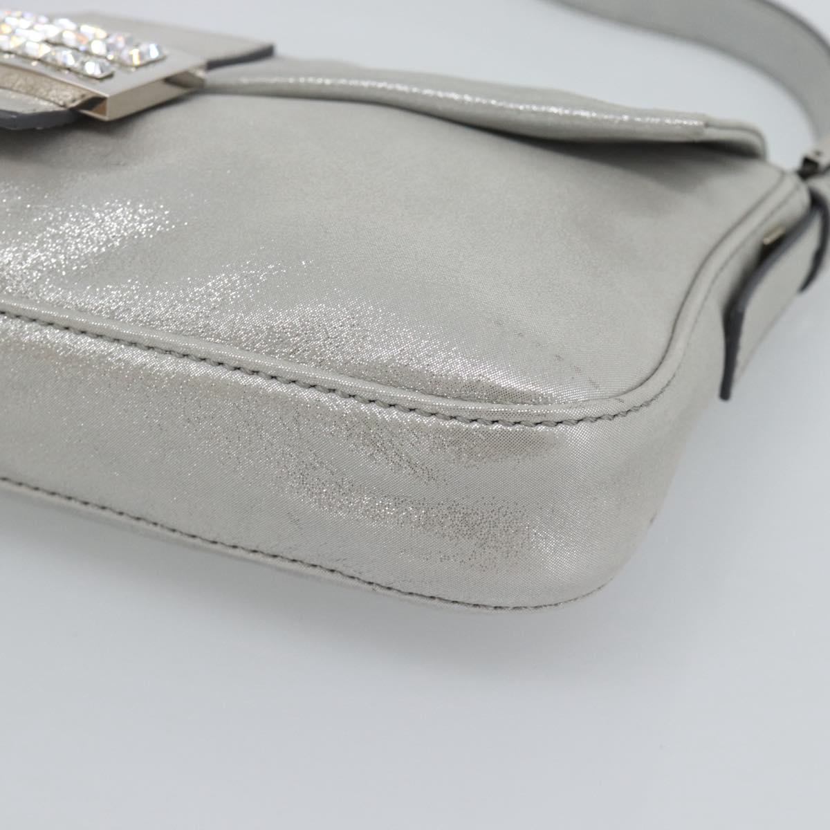 FENDI Rhinestone Mamma Baguette Bag Leather Silver 8BR600 Auth yk20705SM