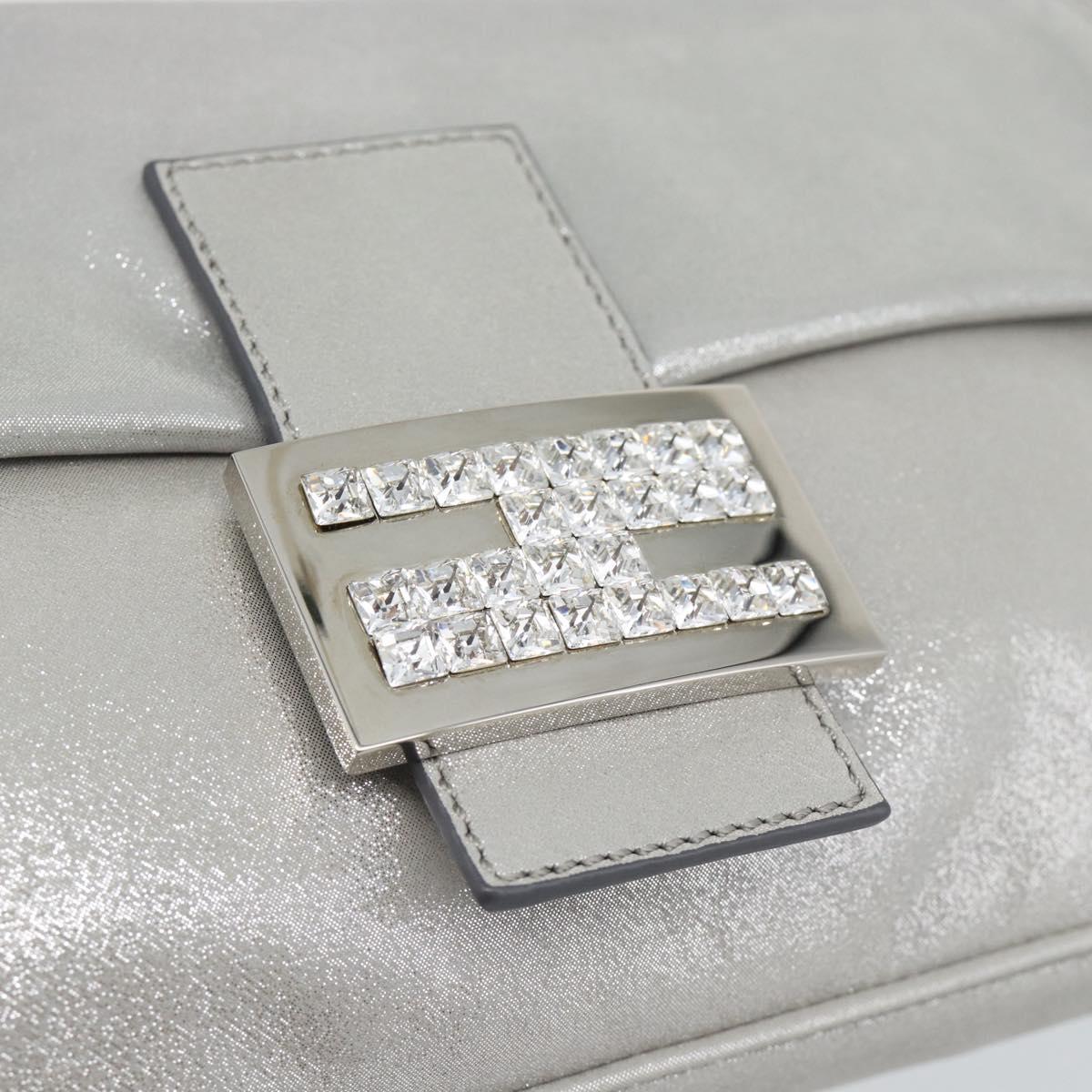 FENDI Rhinestone Mamma Baguette Bag Leather Silver 8BR600 Auth yk20705SM