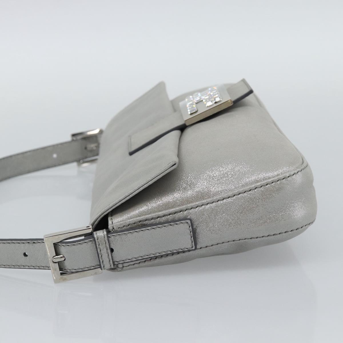 FENDI Rhinestone Mamma Baguette Bag Leather Silver 8BR600 Auth yk20705SM