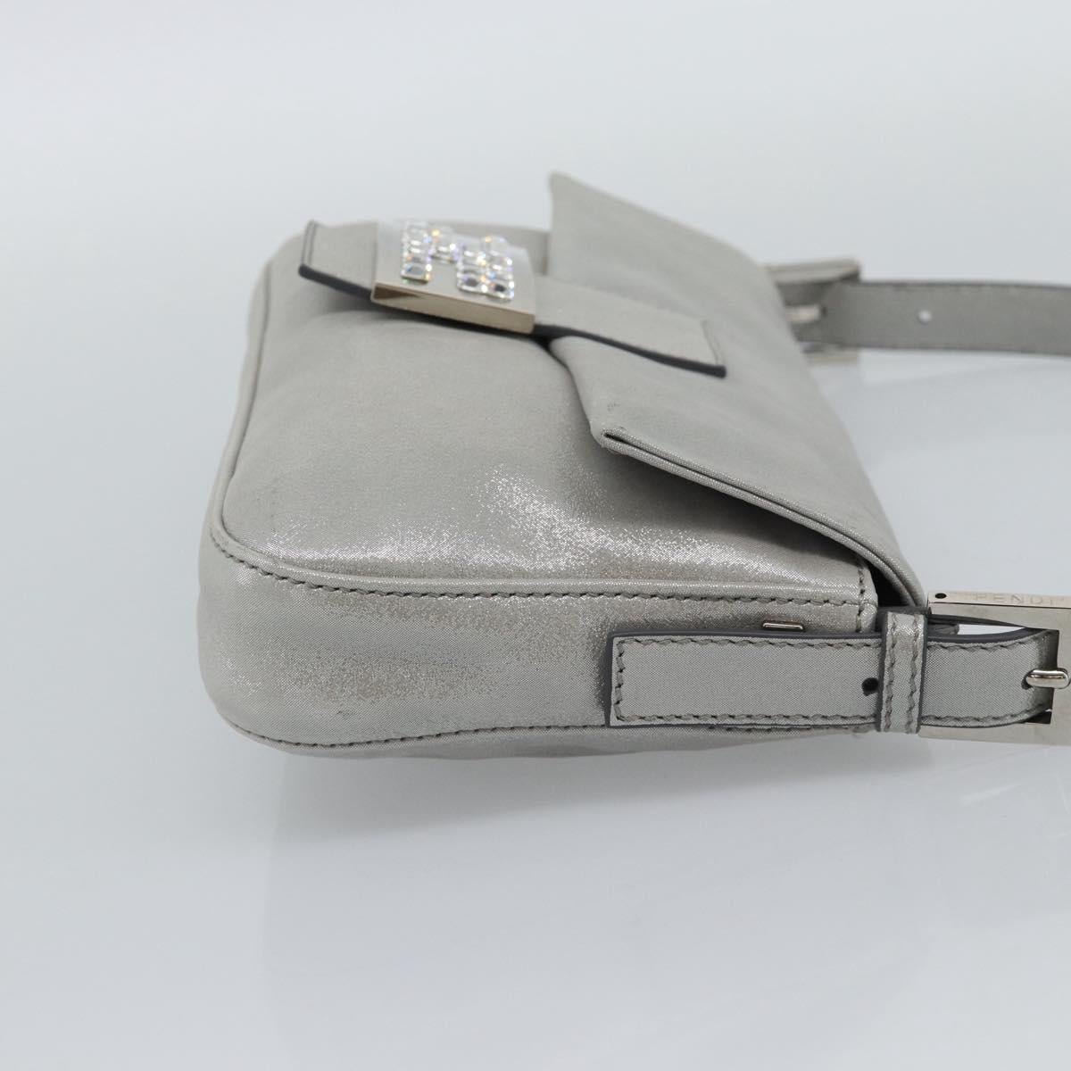 FENDI Rhinestone Mamma Baguette Bag Leather Silver 8BR600 Auth yk20705SM