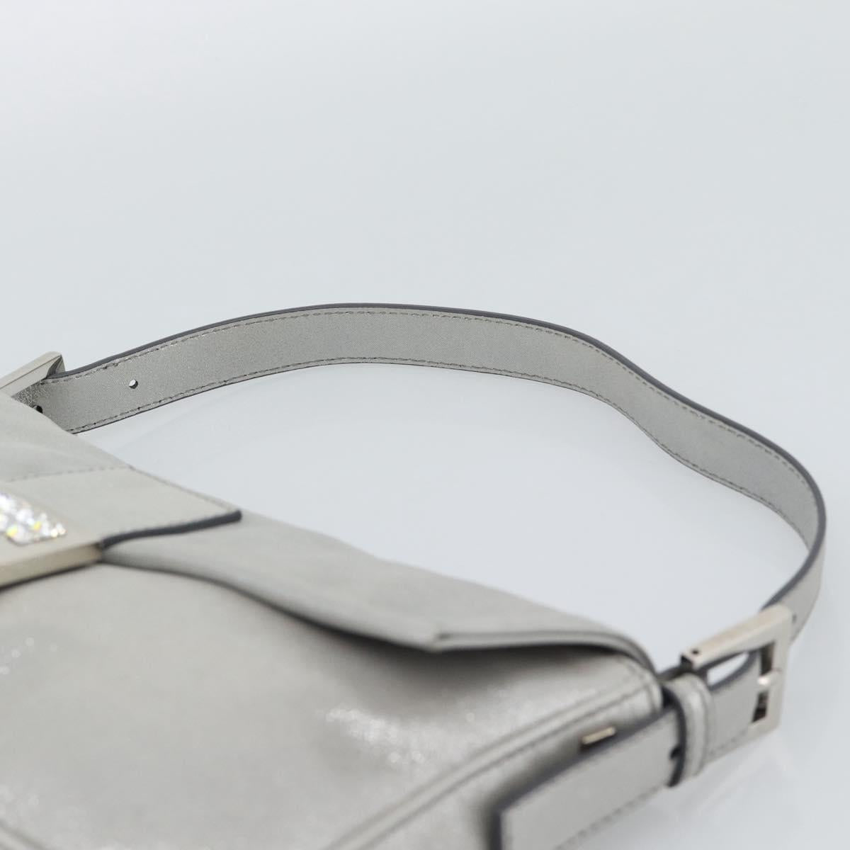 FENDI Rhinestone Mamma Baguette Bag Leather Silver 8BR600 Auth yk20705SM