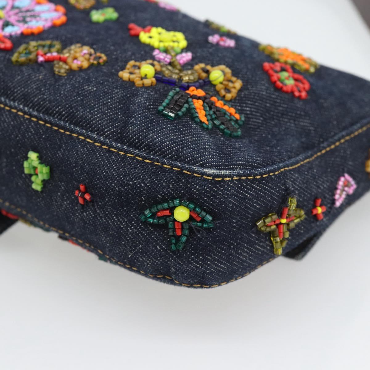 FENDI Denim Beads Mamma Baguette Shoulder Bag Multicolor Blue Auth yk20706SAM