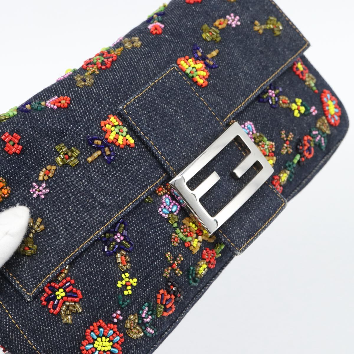 FENDI Denim Beads Mamma Baguette Shoulder Bag Multicolor Blue Auth yk20706SAM