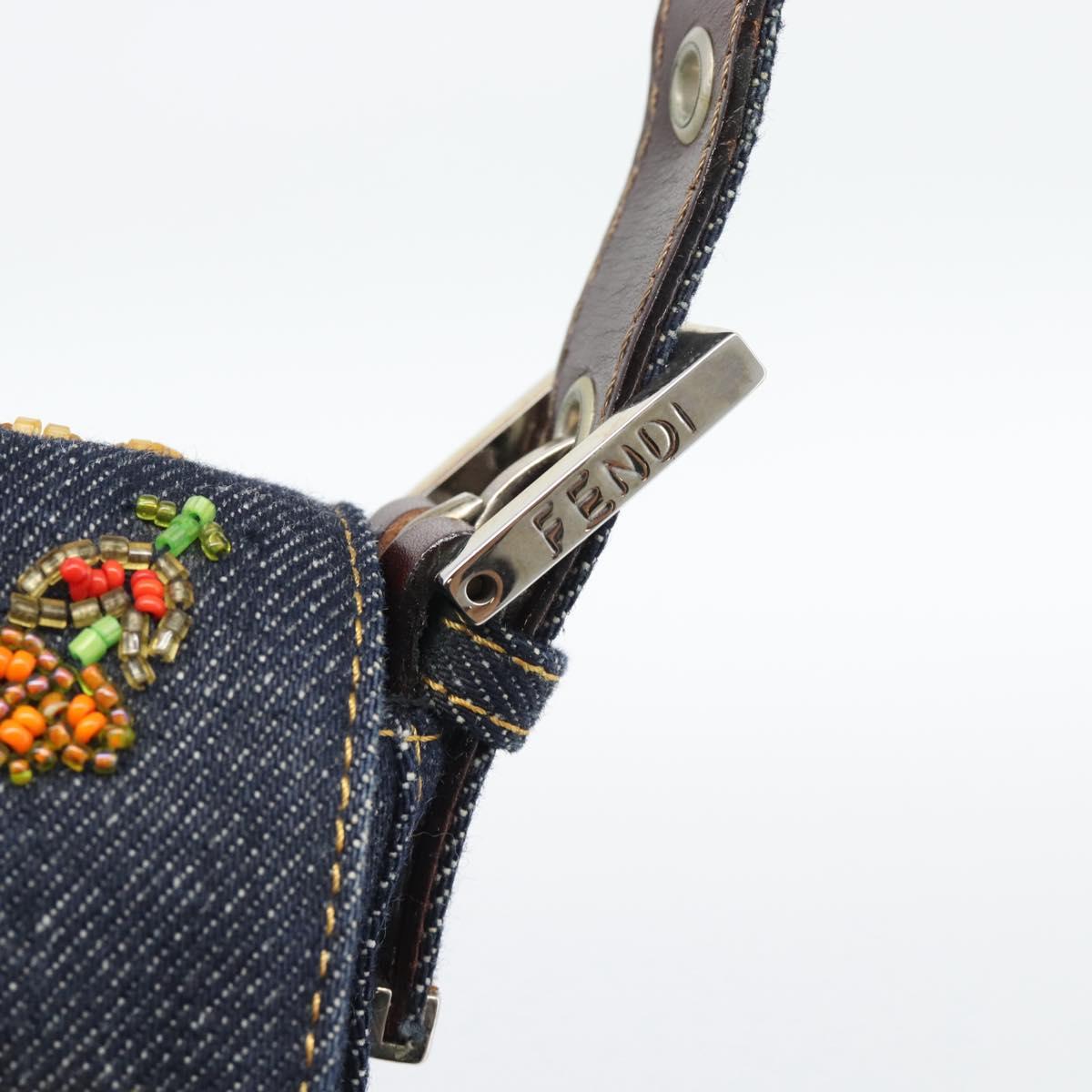 FENDI Denim Beads Mamma Baguette Shoulder Bag Multicolor Blue Auth yk20706SAM