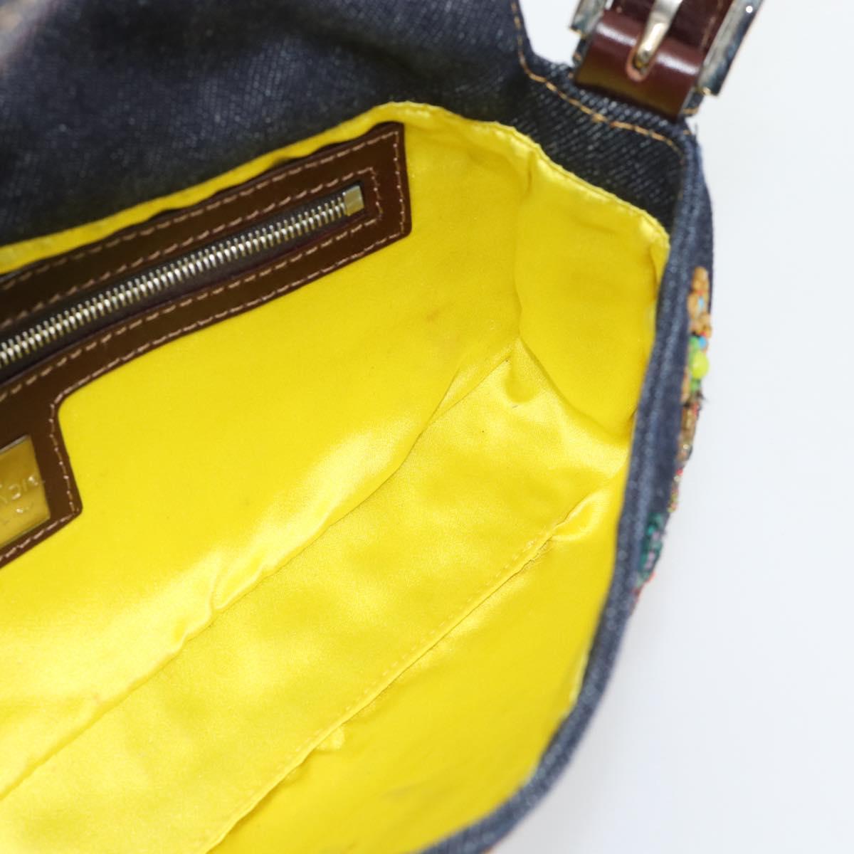 FENDI Denim Beads Mamma Baguette Shoulder Bag Multicolor Blue Auth yk20706SAM