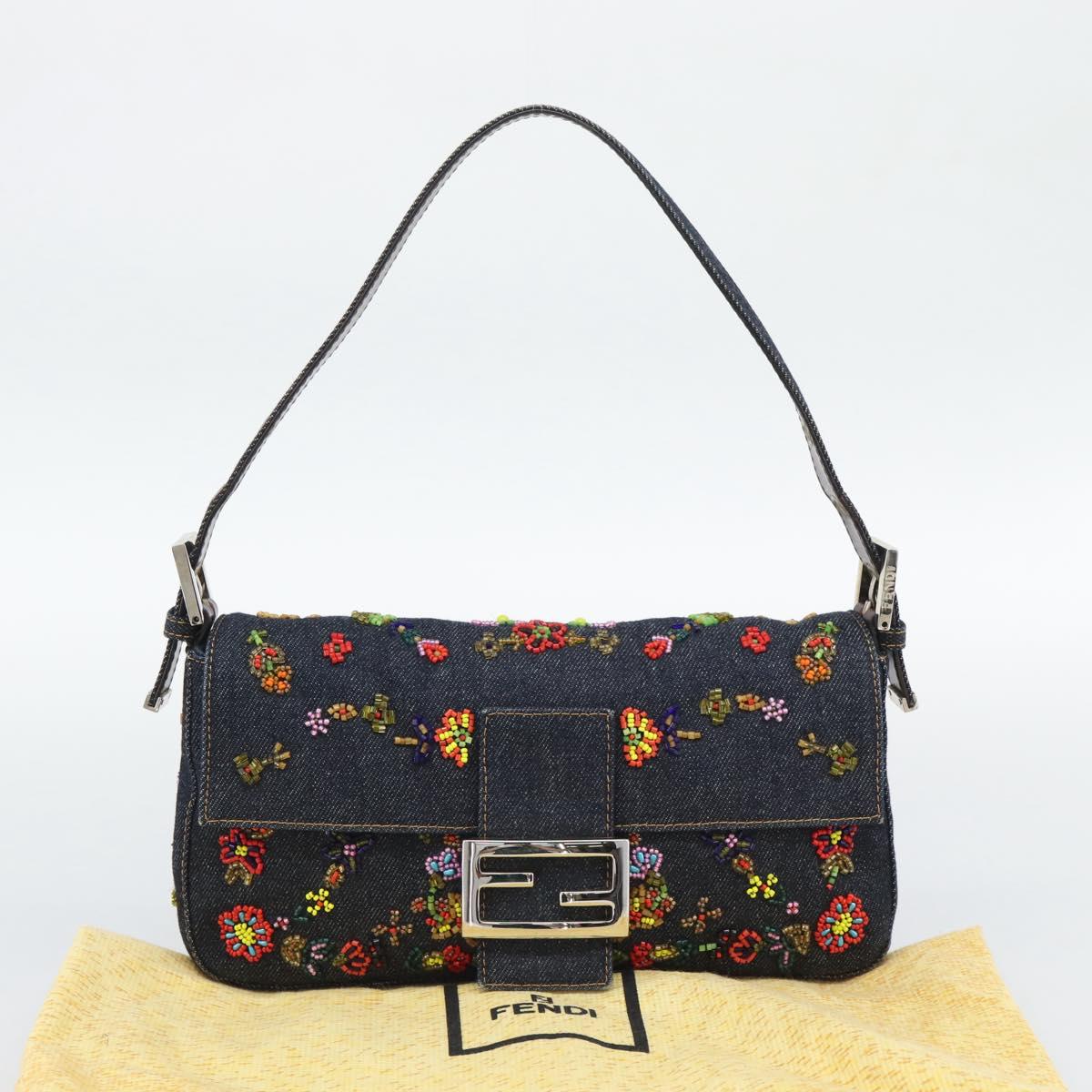 FENDI Denim Beads Mamma Baguette Shoulder Bag Multicolor Blue Auth yk20706SAM