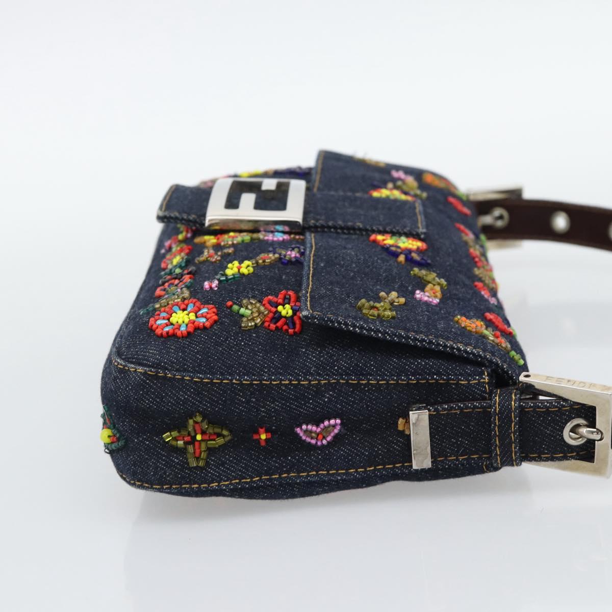 FENDI Denim Beads Mamma Baguette Shoulder Bag Multicolor Blue Auth yk20706SAM