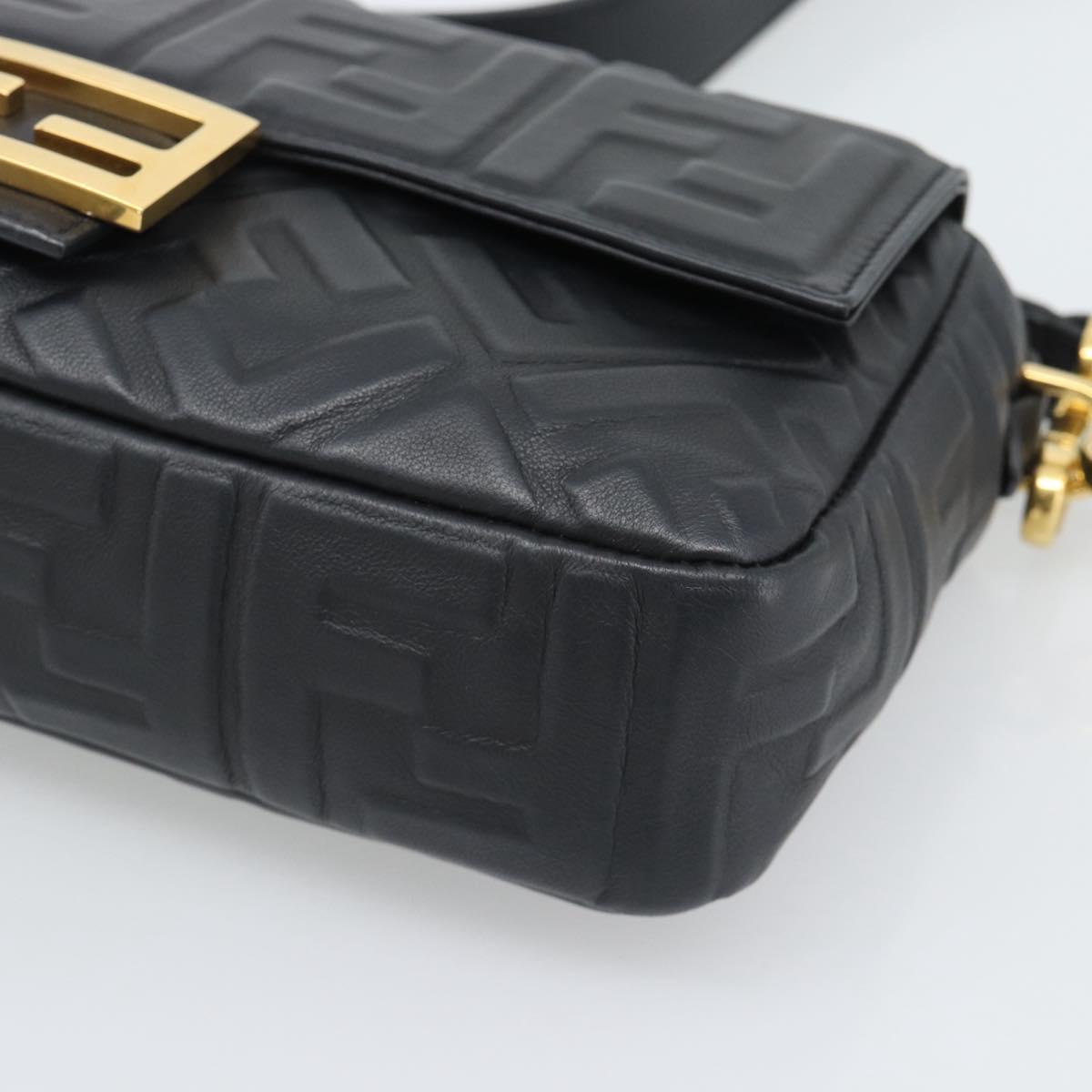 FENDI Zucca Mamma Baguette Bag Leather 2way Black Gold 8BH600 Auth yk20707SAM