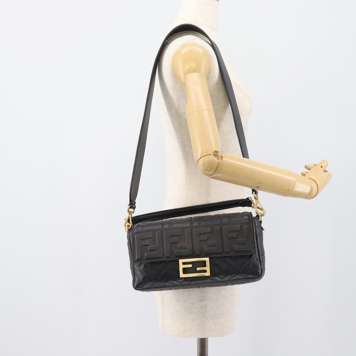 FENDI Zucca Mamma Baguette Bag Leather 2way Black Gold 8BH600 Auth yk20707SAM