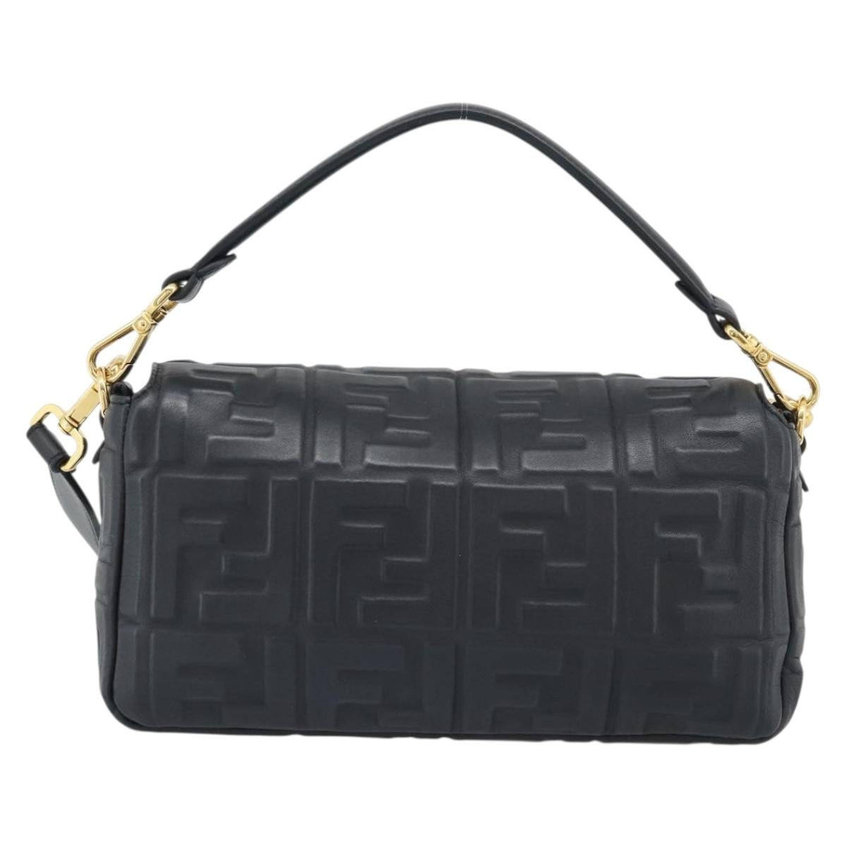FENDI Zucca Mamma Baguette Bag Leather 2way Black Gold 8BH600 Auth yk20707SAM