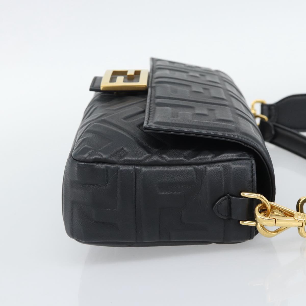 FENDI Zucca Mamma Baguette Bag Leather 2way Black Gold 8BH600 Auth yk20707SAM