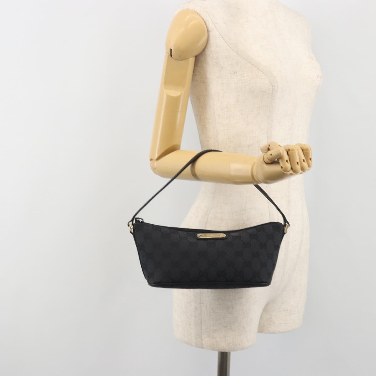 GUCCI GG Canvas Accessory Pouch Outlet Black Silver 257300 Auth yk20708SAV