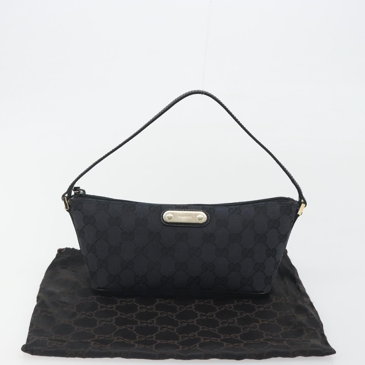 GUCCI GG Canvas Accessory Pouch Outlet Black Silver 257300 Auth yk20708SAV