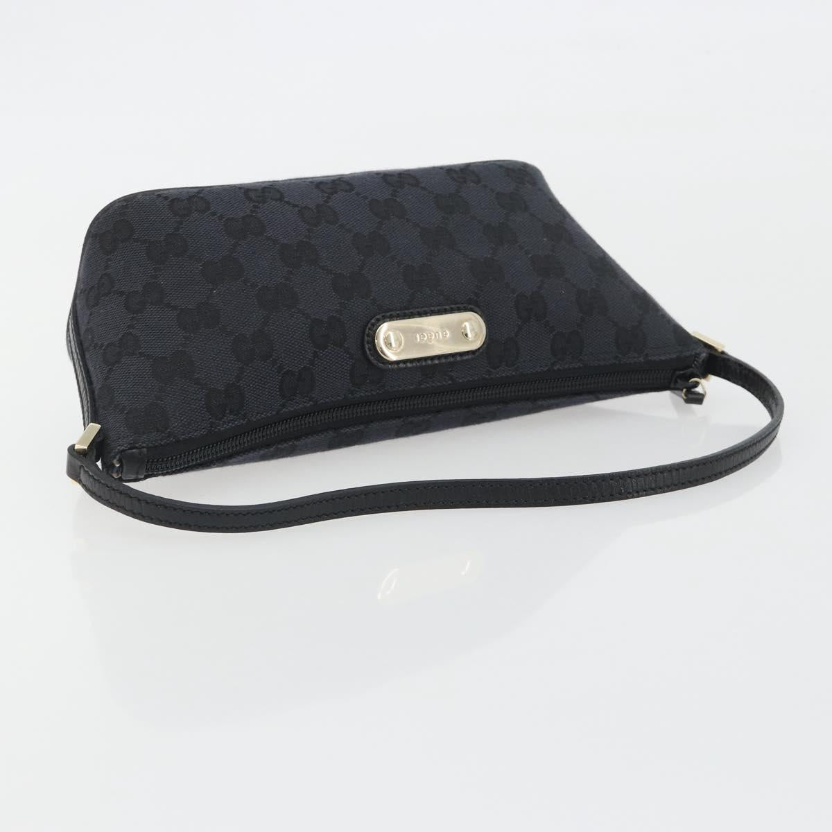 GUCCI GG Canvas Accessory Pouch Outlet Black Silver 257300 Auth yk20708SAV