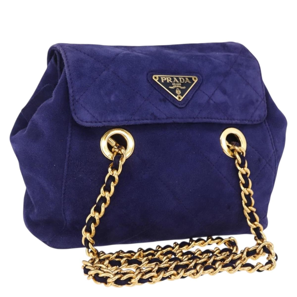 PRADA Chain Shoulder Bag Quilted Suede Purple Gold Tone Auth yk20709V