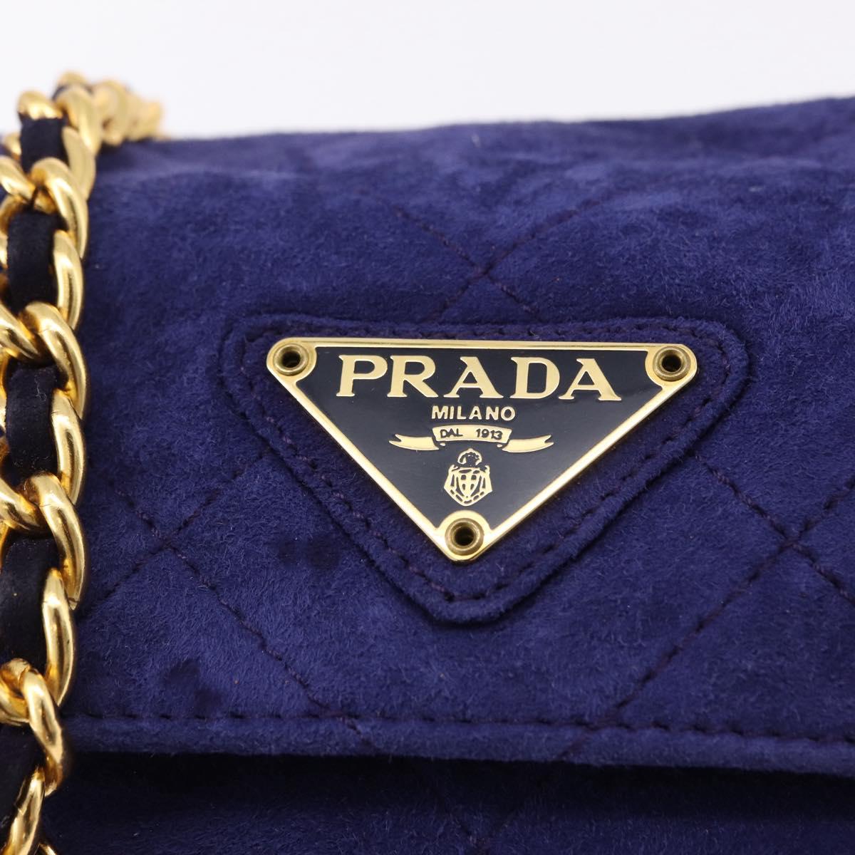 PRADA Chain Shoulder Bag Quilted Suede Purple Gold Tone Auth yk20709V
