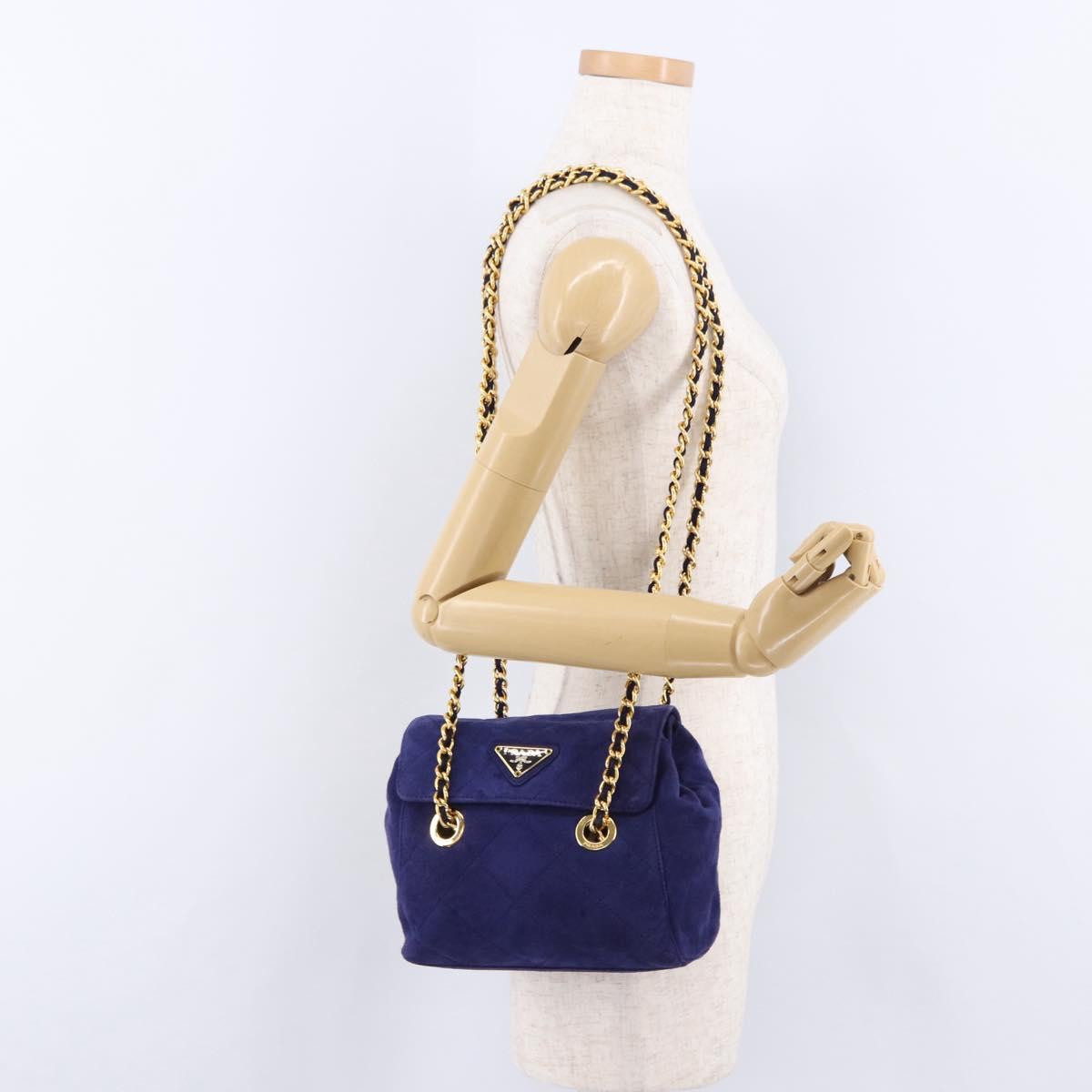 PRADA Chain Shoulder Bag Quilted Suede Purple Gold Tone Auth yk20709V