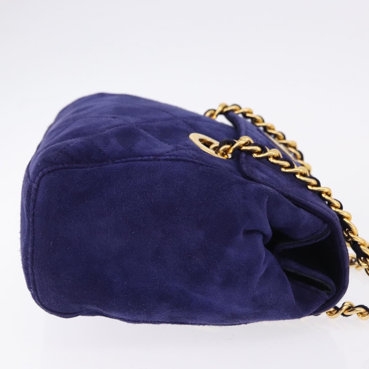 PRADA Chain Shoulder Bag Quilted Suede Purple Gold Tone Auth yk20709V