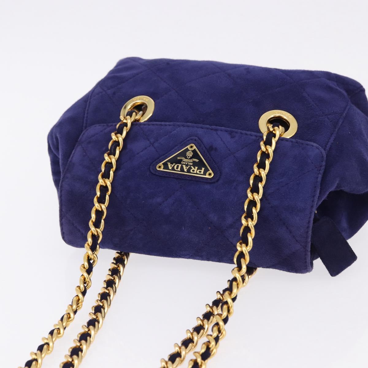 PRADA Chain Shoulder Bag Quilted Suede Purple Gold Tone Auth yk20709V