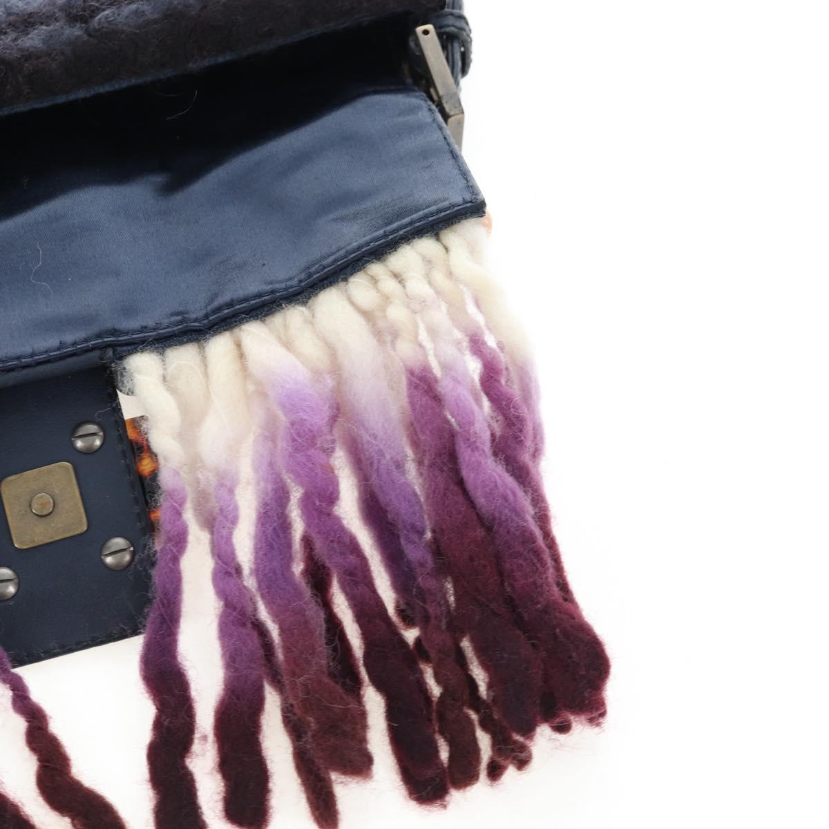 FENDI Mamma Baguette Bag Wool Sequin Metal Multicolor Gold Auth yk20710SM