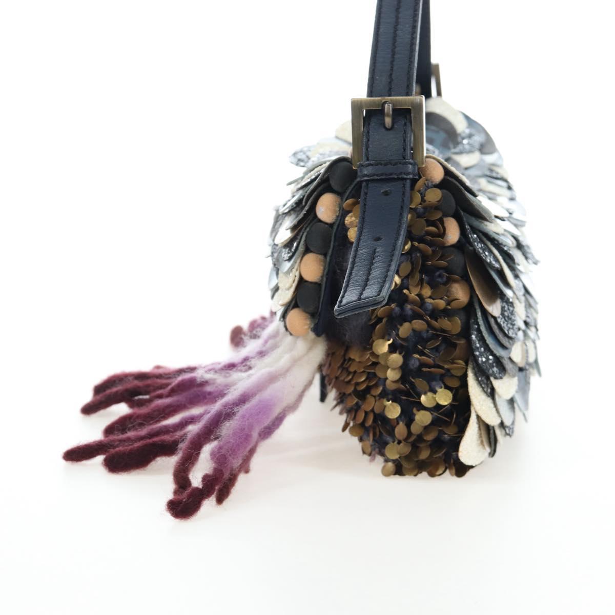 FENDI Mamma Baguette Bag Wool Sequin Metal Multicolor Gold Auth yk20710SM