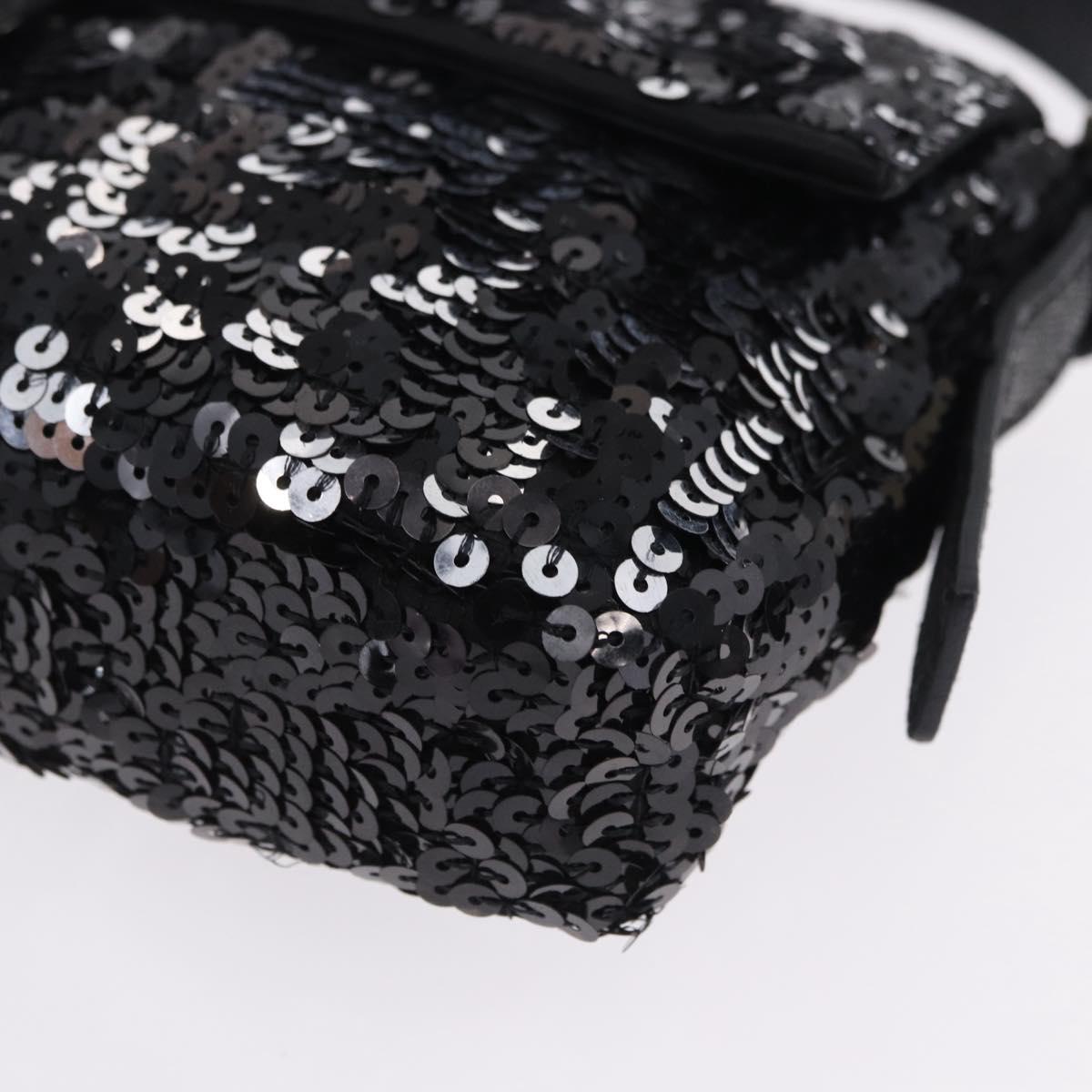 FENDI Mamma Baguette Shoulder Bag Sequin Black Silver Auth yk20711SM