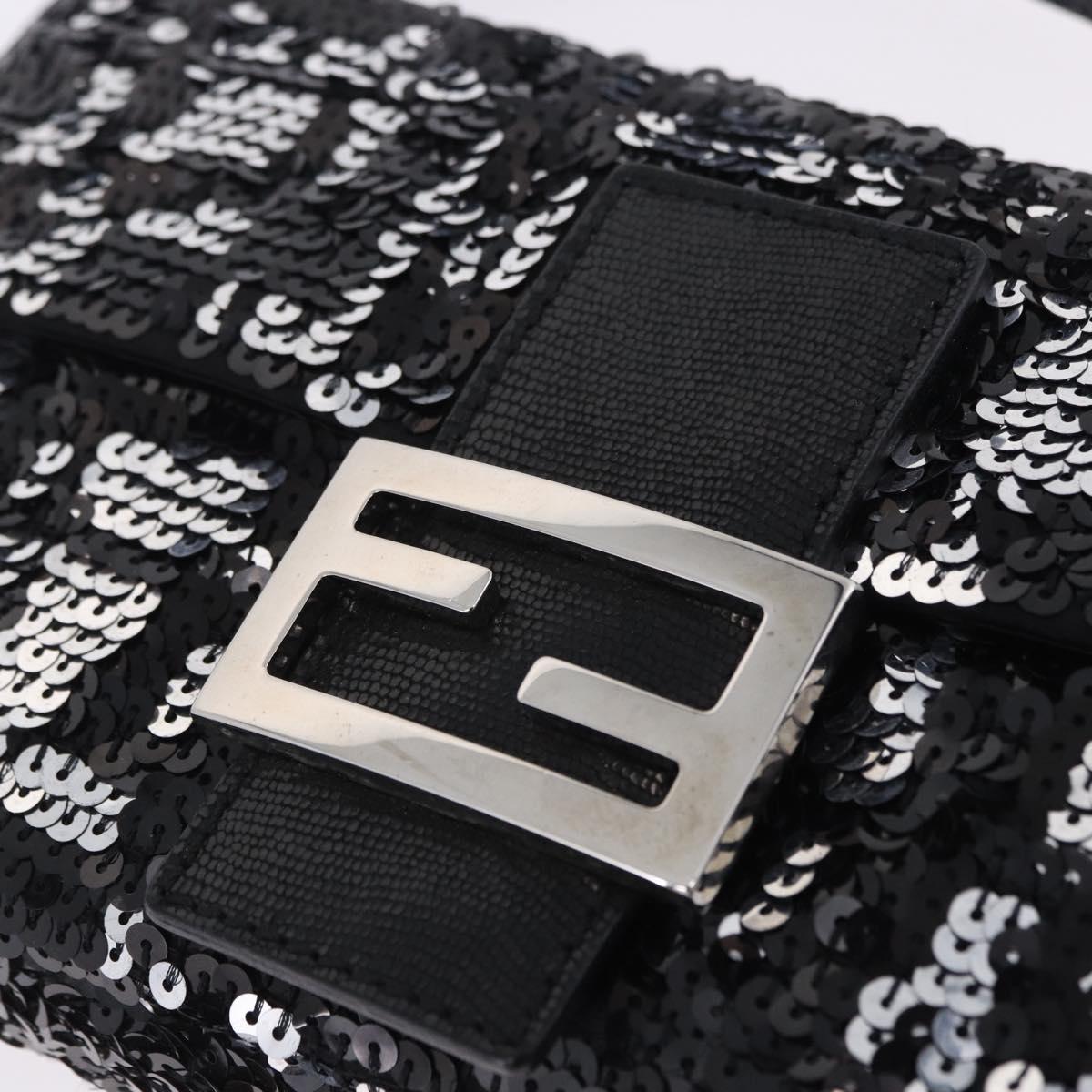 FENDI Mamma Baguette Shoulder Bag Sequin Black Silver Auth yk20711SM