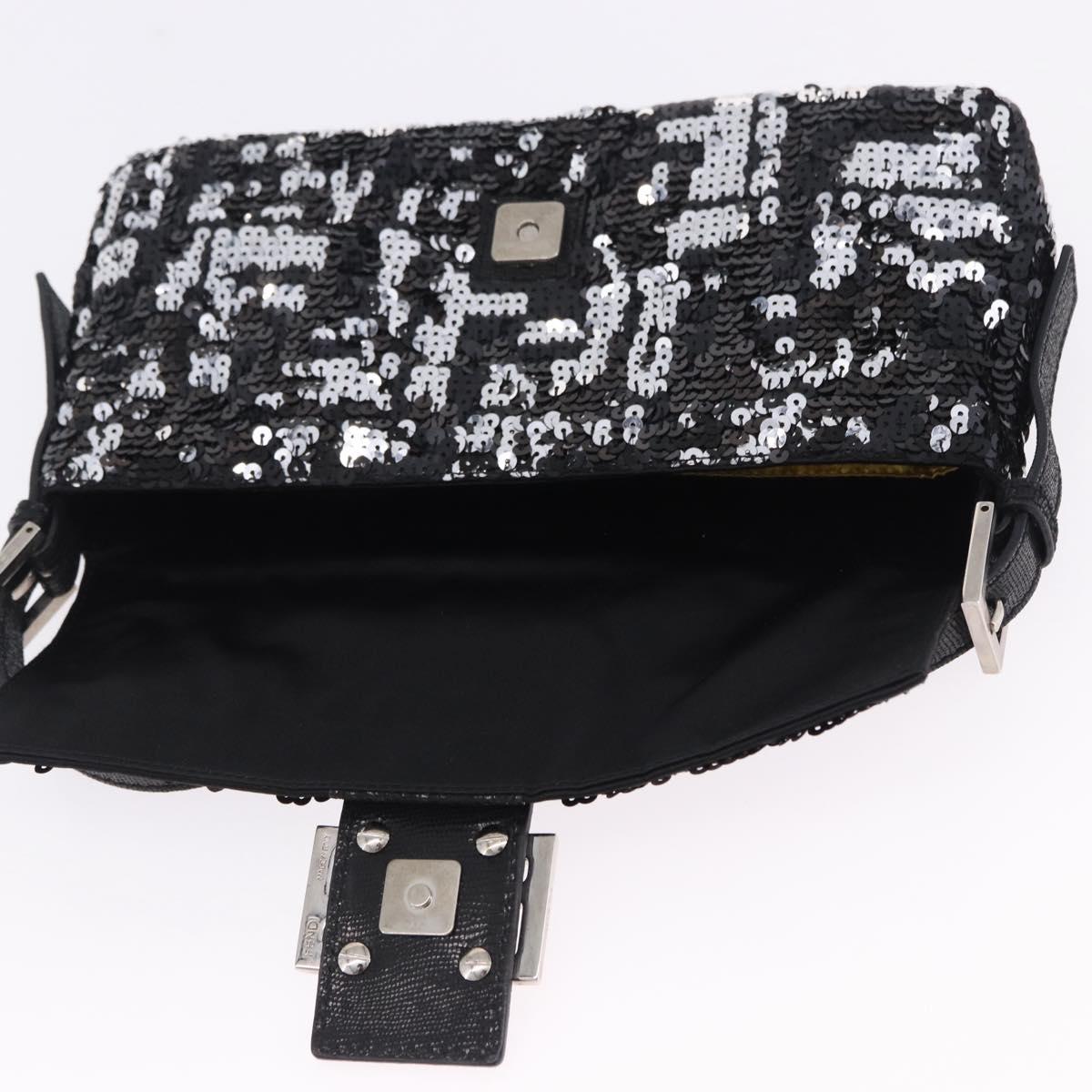 FENDI Mamma Baguette Shoulder Bag Sequin Black Silver Auth yk20711SM