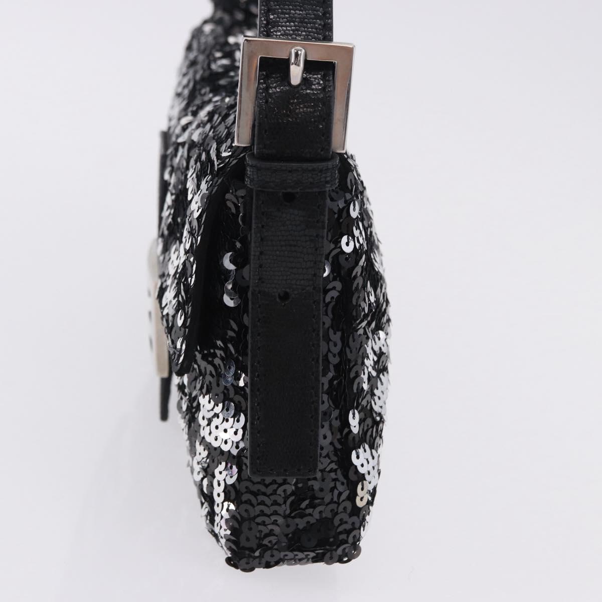 FENDI Mamma Baguette Shoulder Bag Sequin Black Silver Auth yk20711SM