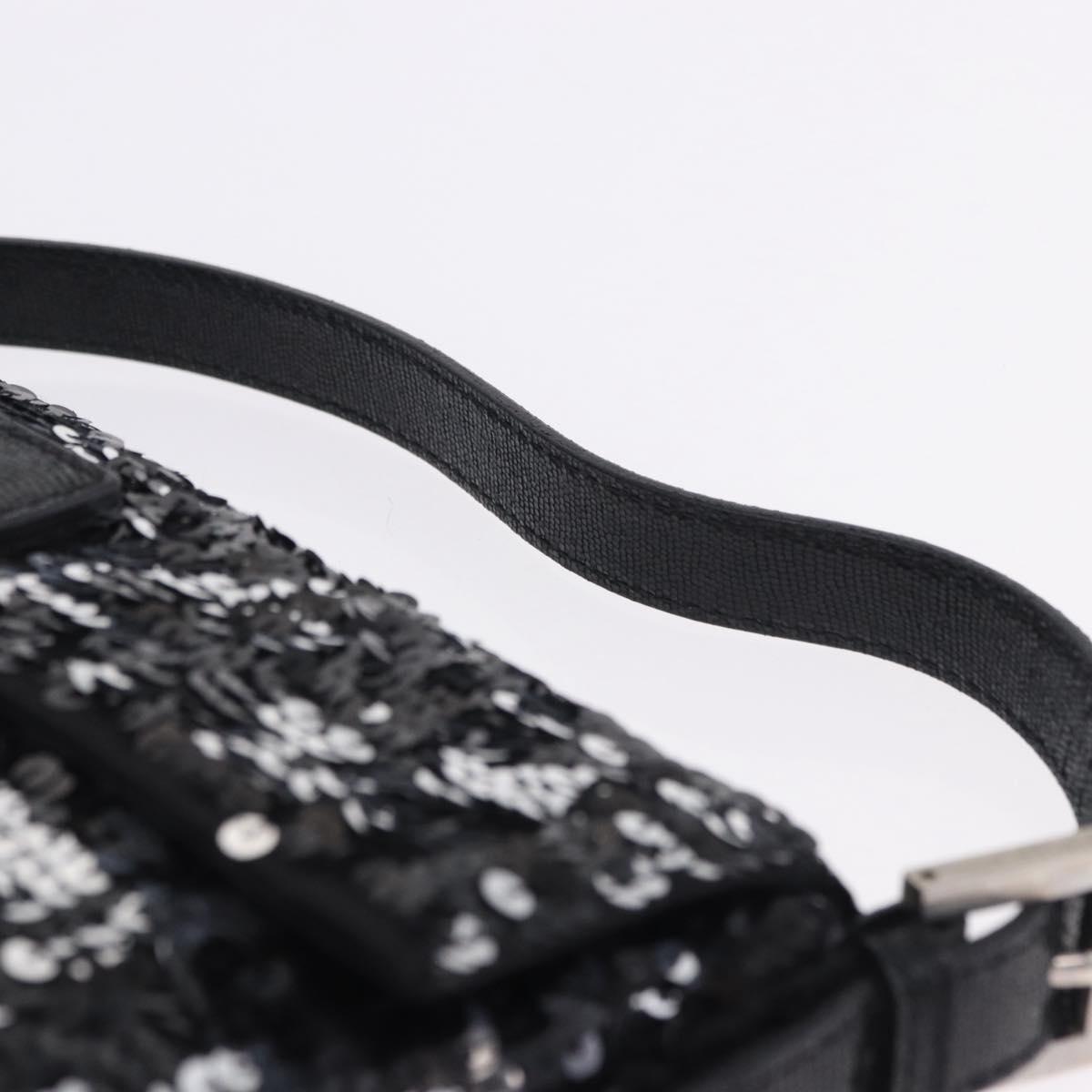 FENDI Mamma Baguette Shoulder Bag Sequin Black Silver Auth yk20711SM