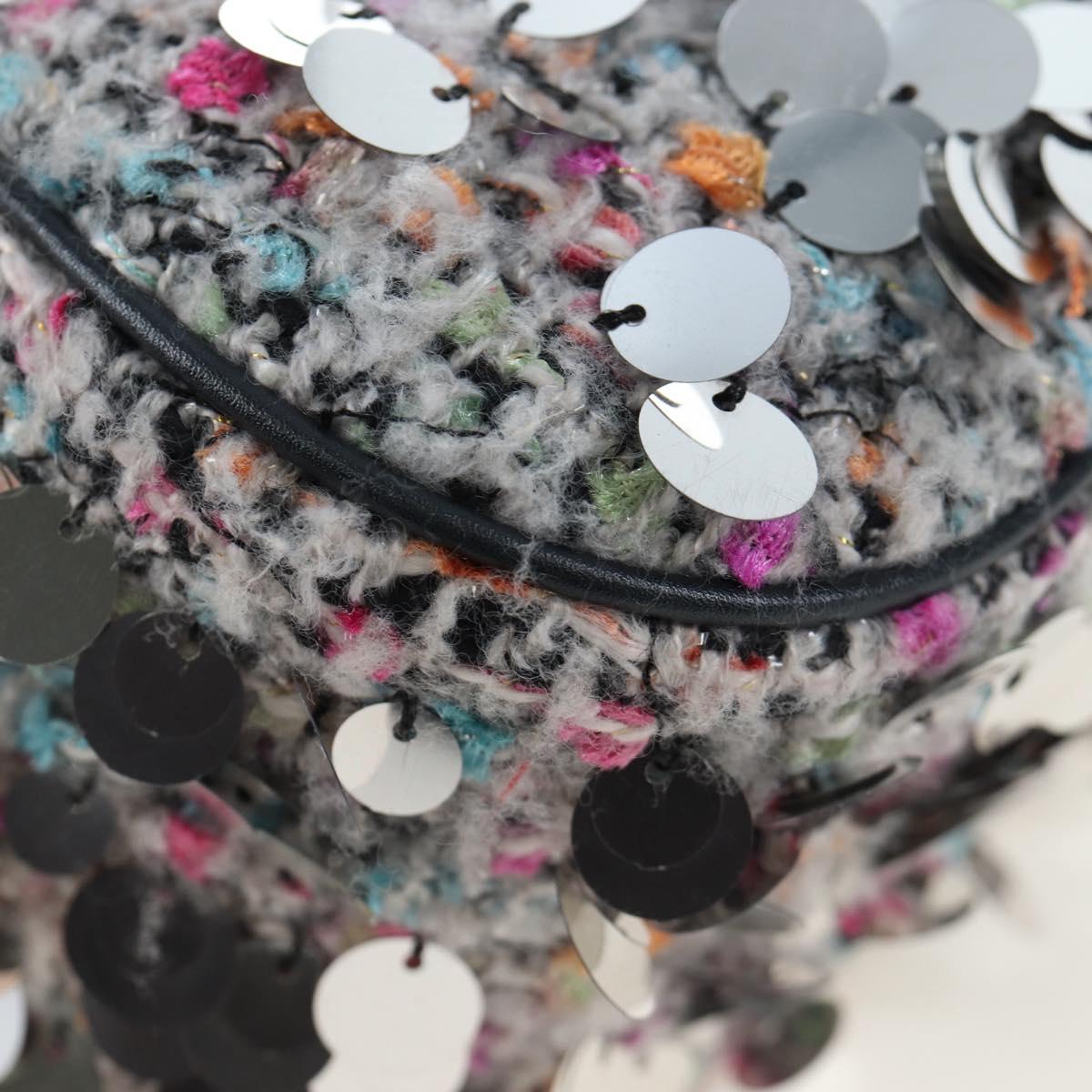 Christian Dior Saddle Bag Wool Sequins Multicolor Silver Auth yk20712SM