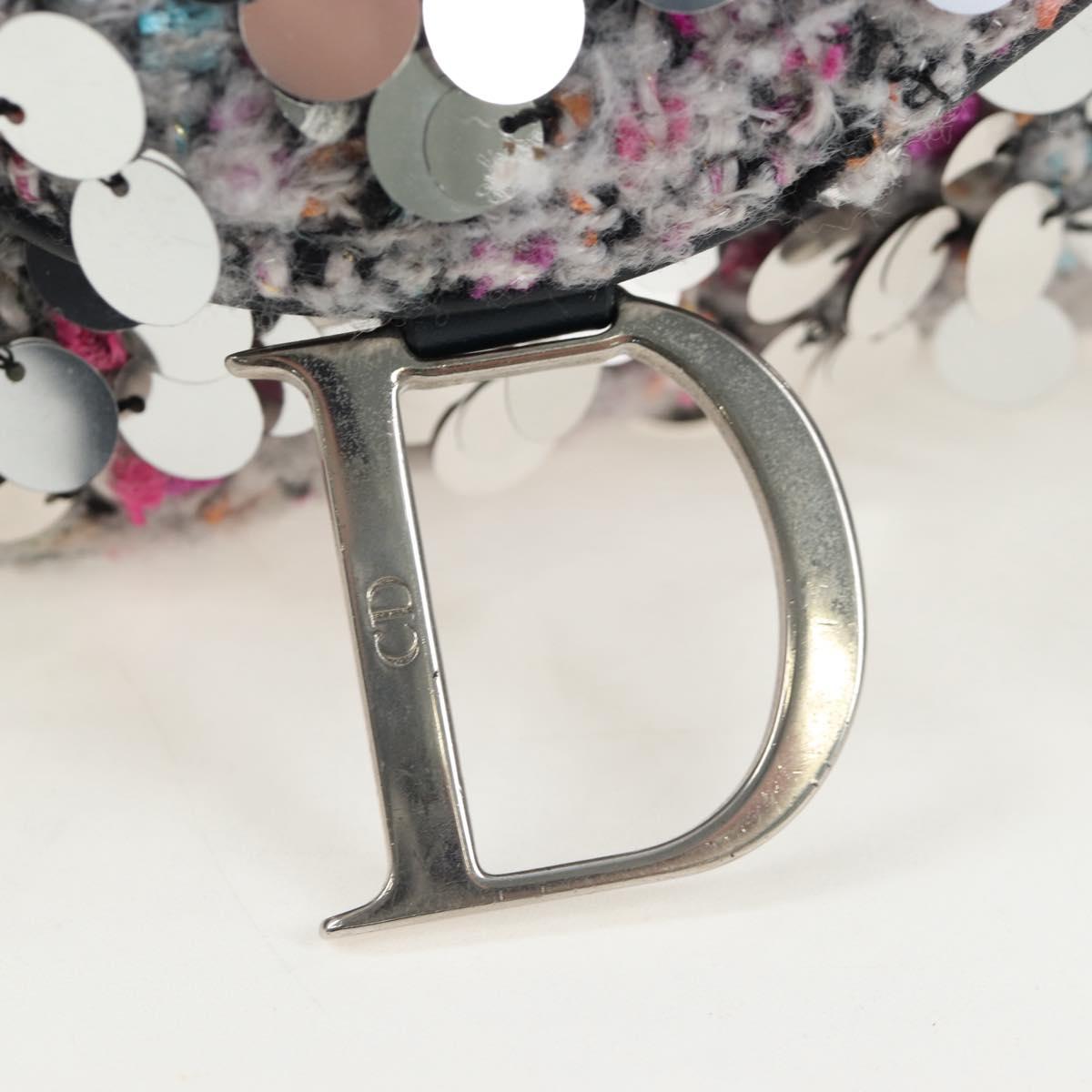 Christian Dior Saddle Bag Wool Sequins Multicolor Silver Auth yk20712SM