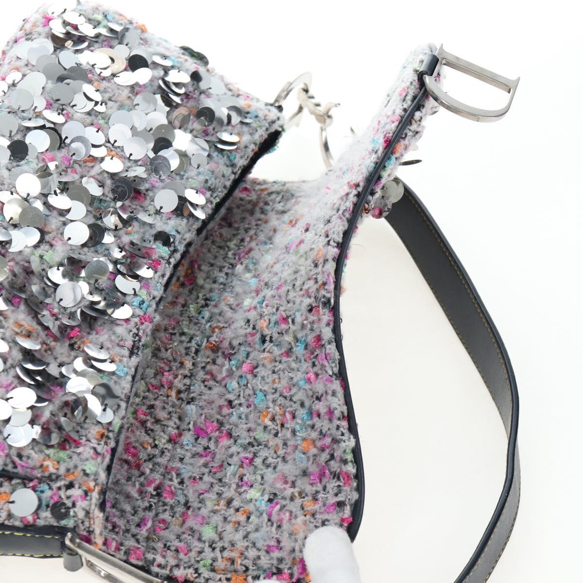 Christian Dior Saddle Bag Wool Sequins Multicolor Silver Auth yk20712SM