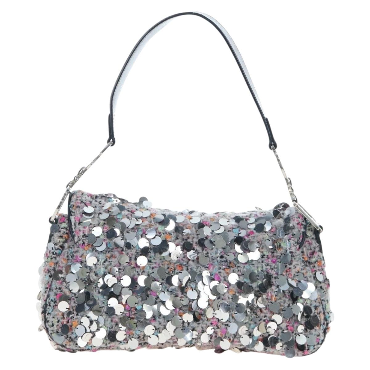 Christian Dior Saddle Bag Wool Sequins Multicolor Silver Auth yk20712SM