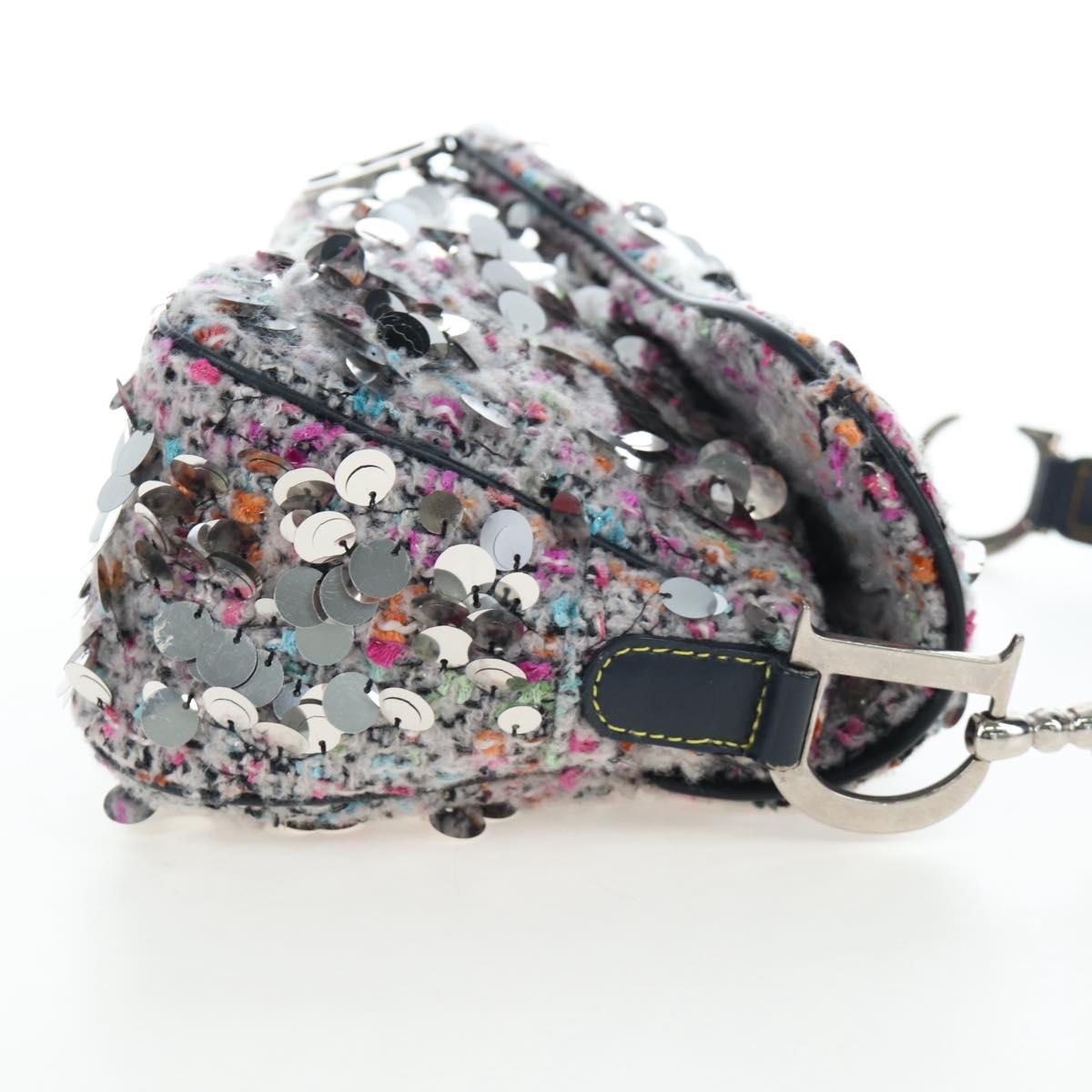 Christian Dior Saddle Bag Wool Sequins Multicolor Silver Auth yk20712SM