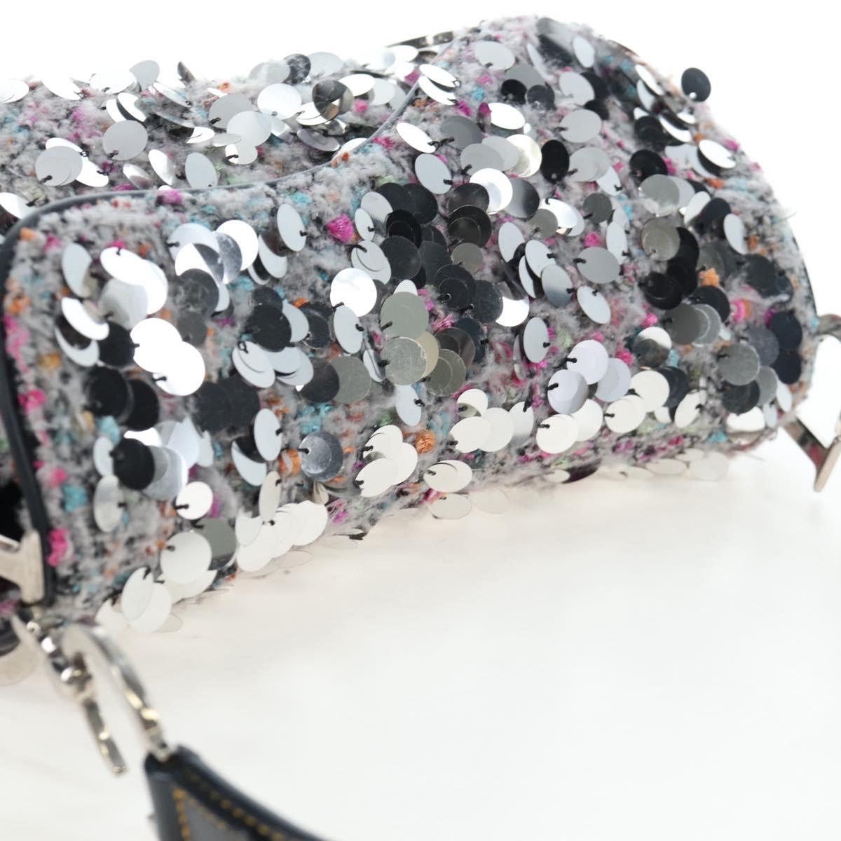 Christian Dior Saddle Bag Wool Sequins Multicolor Silver Auth yk20712SM