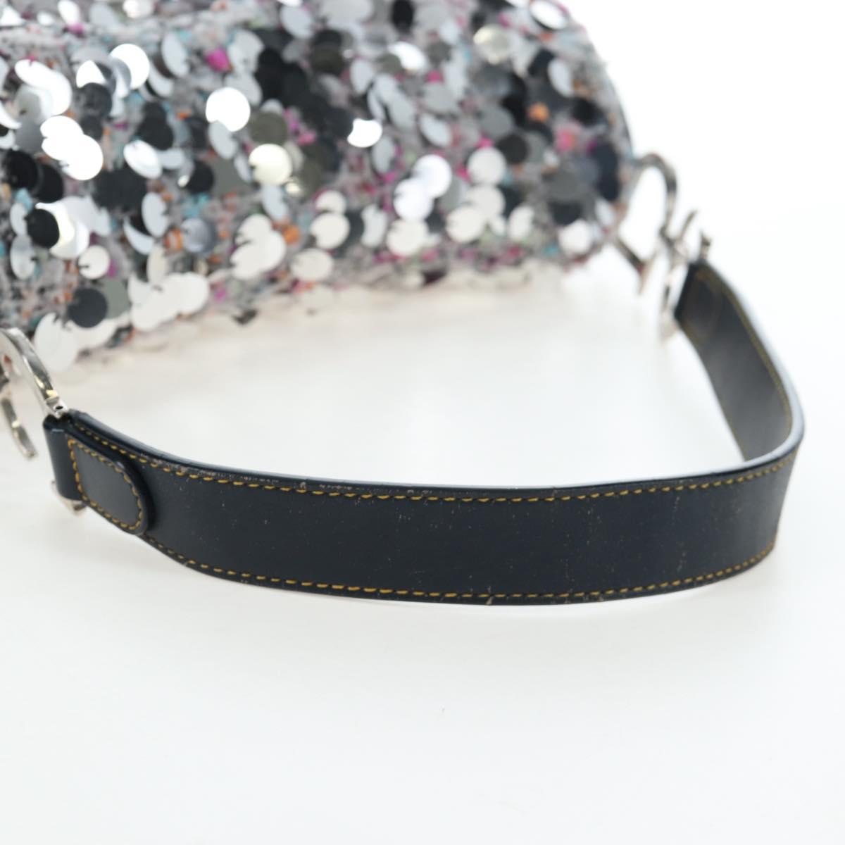 Christian Dior Saddle Bag Wool Sequins Multicolor Silver Auth yk20712SM