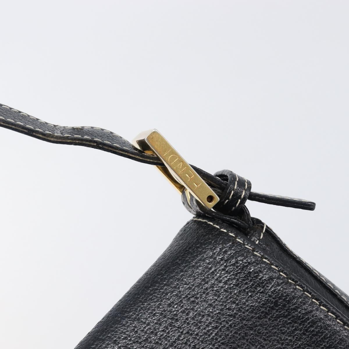 FENDI Mamma Baguette Shoulder Bag Leather Black Gold Auth yk20713M