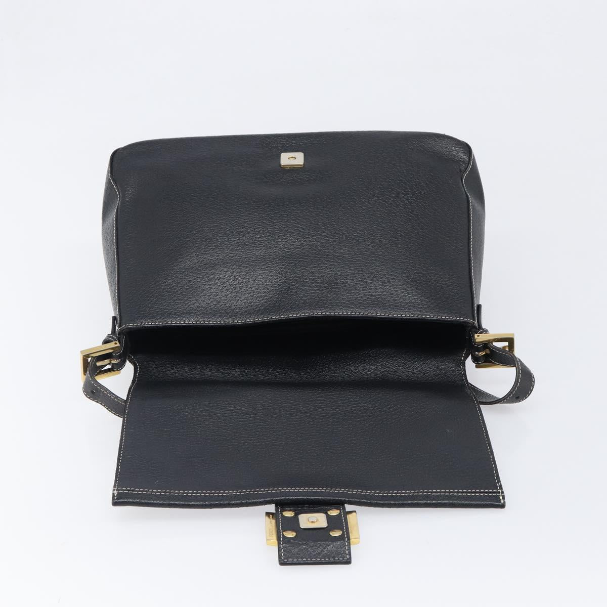 FENDI Mamma Baguette Shoulder Bag Leather Black Gold Auth yk20713M