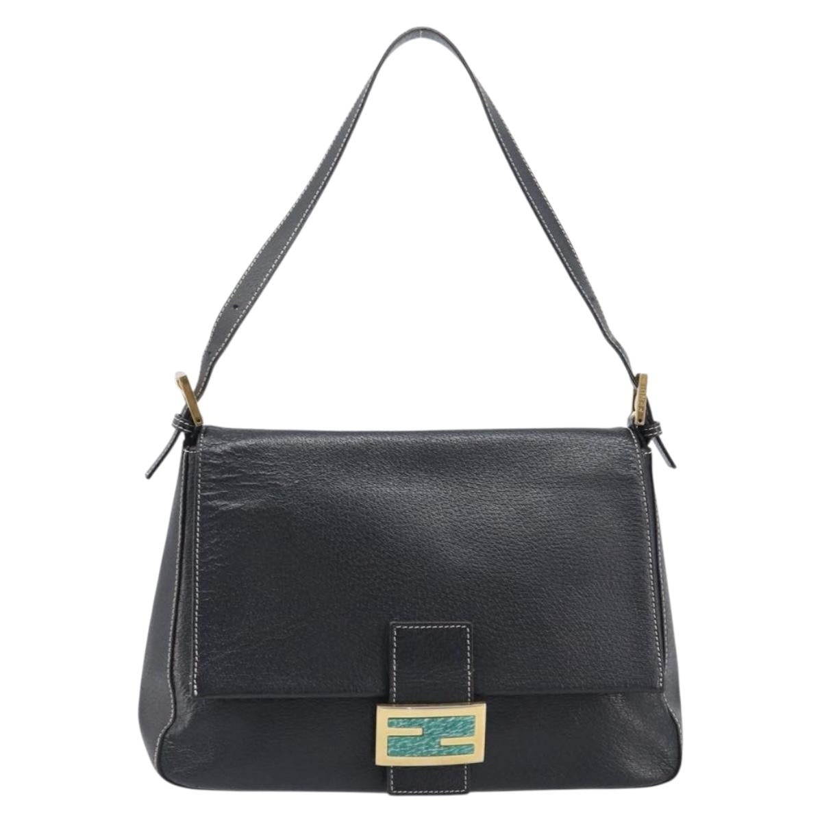 FENDI Mamma Baguette Shoulder Bag Leather Black Gold Auth yk20713M