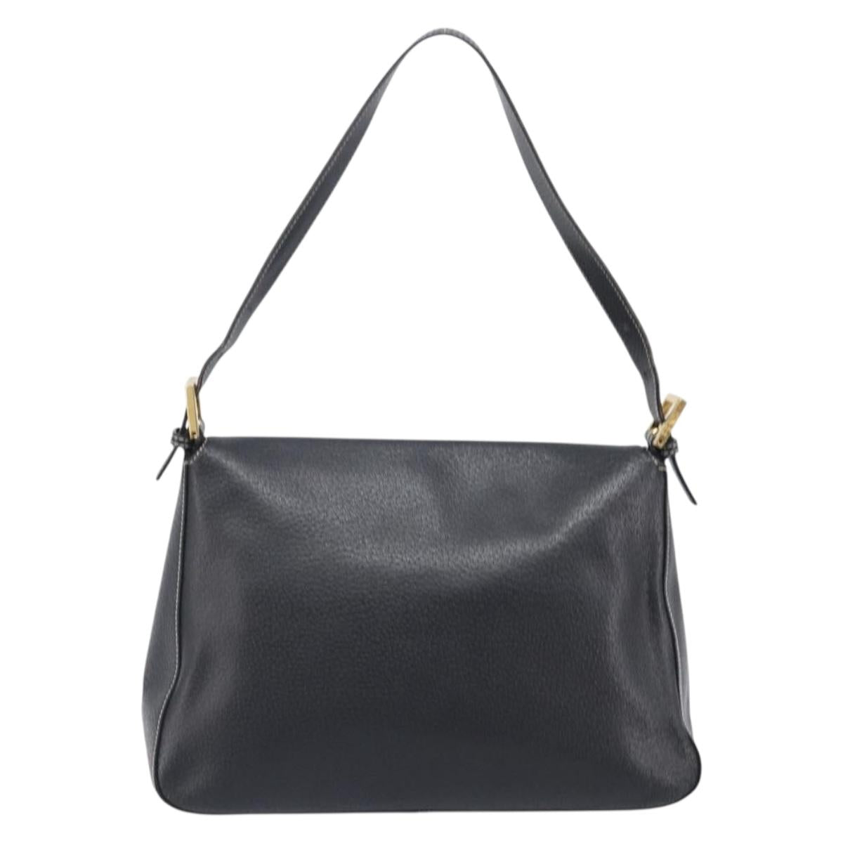 FENDI Mamma Baguette Shoulder Bag Leather Black Gold Auth yk20713M