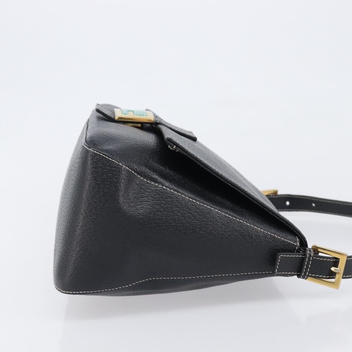 FENDI Mamma Baguette Shoulder Bag Leather Black Gold Auth yk20713M