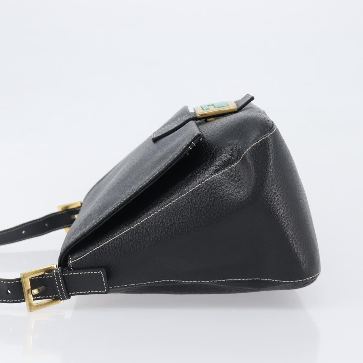 FENDI Mamma Baguette Shoulder Bag Leather Black Gold Auth yk20713M