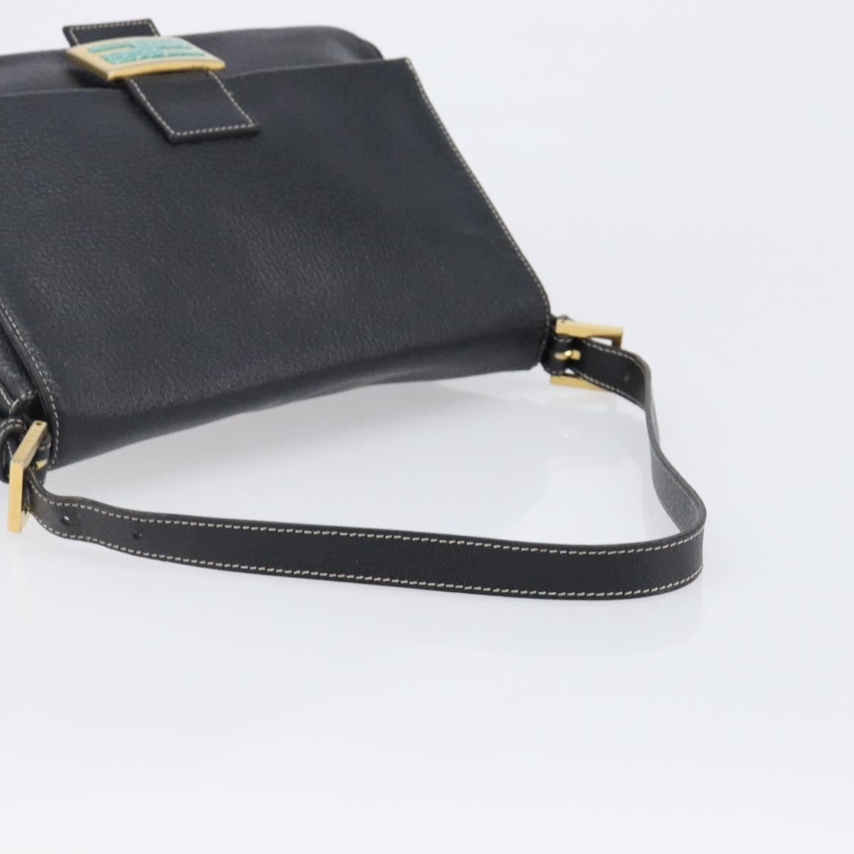 FENDI Mamma Baguette Shoulder Bag Leather Black Gold Auth yk20713M