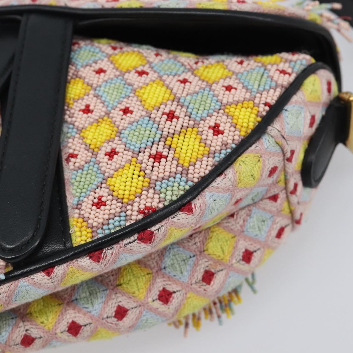 Christian Dior Saddle Bag Hand Bag beads Multicolor Gold Auth yk20714SAM