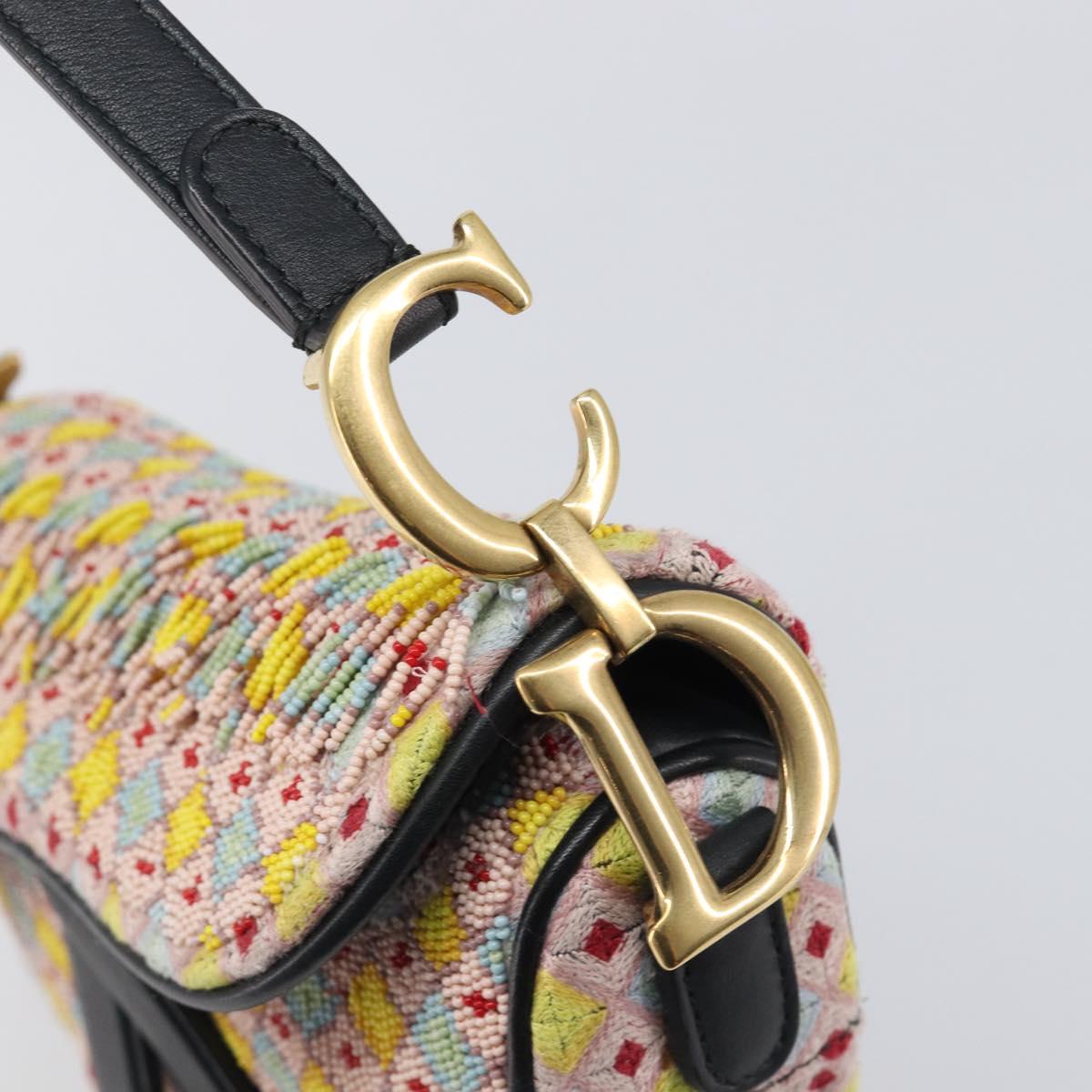 Christian Dior Saddle Bag Hand Bag beads Multicolor Gold Auth yk20714SAM