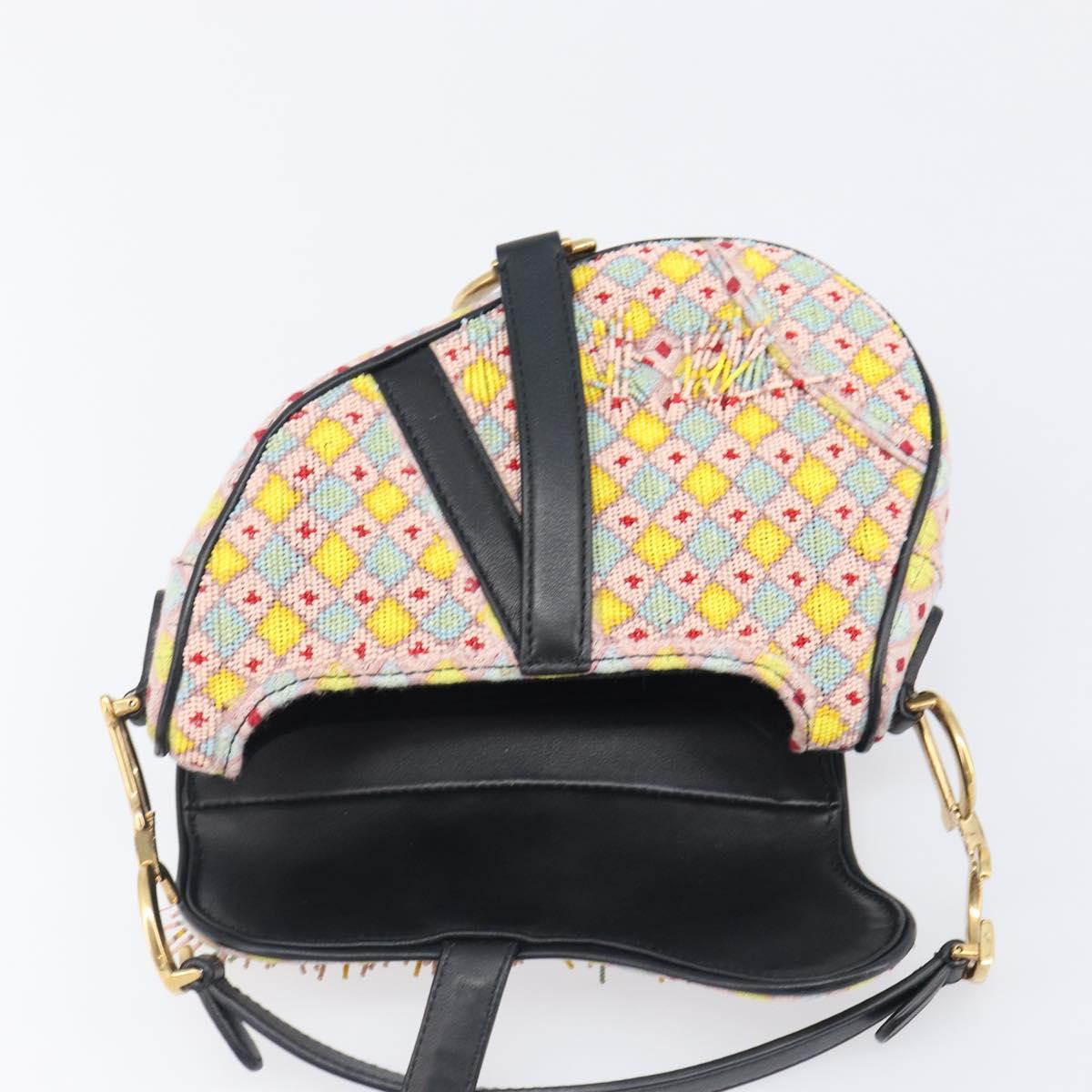 Christian Dior Saddle Bag Hand Bag beads Multicolor Gold Auth yk20714SAM