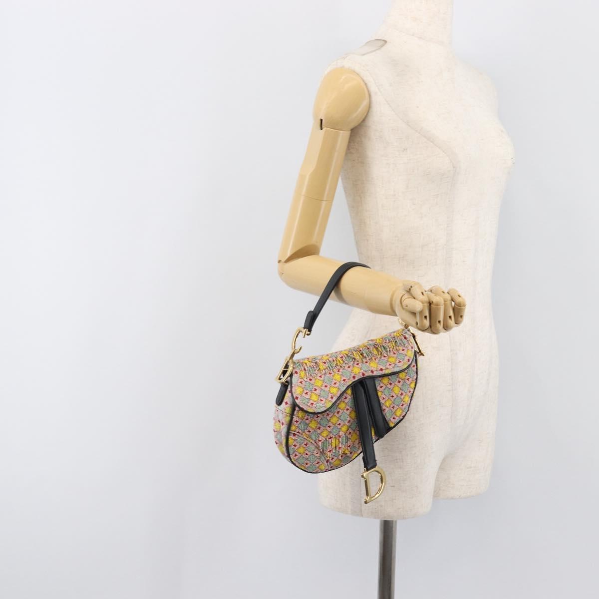 Christian Dior Saddle Bag Hand Bag beads Multicolor Gold Auth yk20714SAM