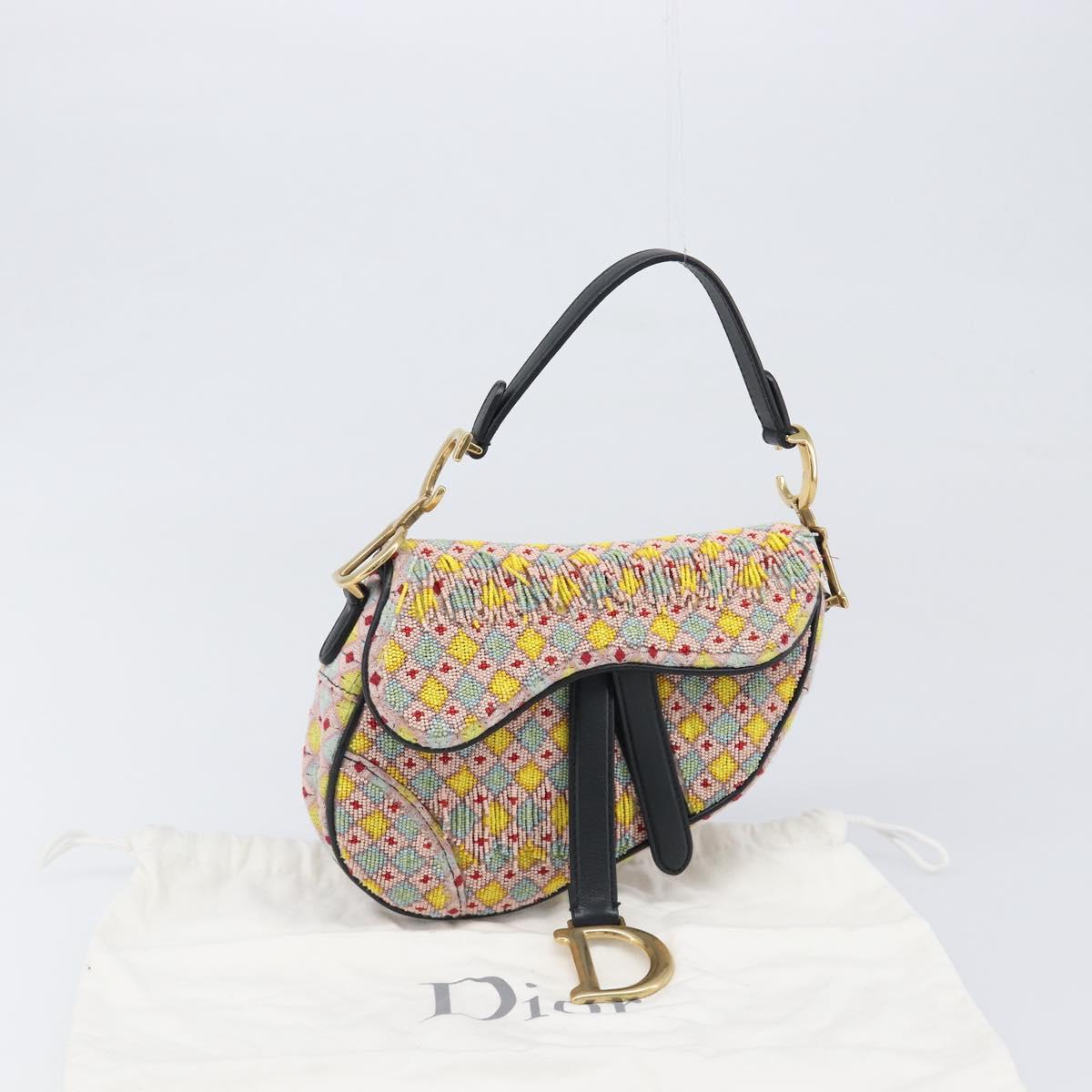 Christian Dior Saddle Bag Hand Bag beads Multicolor Gold Auth yk20714SAM