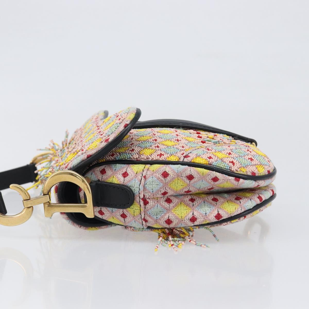 Christian Dior Saddle Bag Hand Bag beads Multicolor Gold Auth yk20714SAM